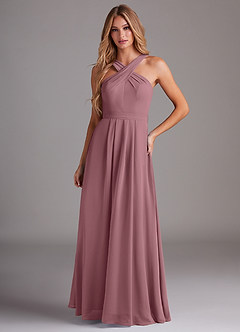 Azazie Dixie Bridesmaid Dresses Amethyst A-Line Halter Pleated Chiffon Dress image1