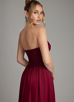Azazie Zena Bridesmaid Dresses Burgundy A-Line Strapless Stretch Satin Dress image7