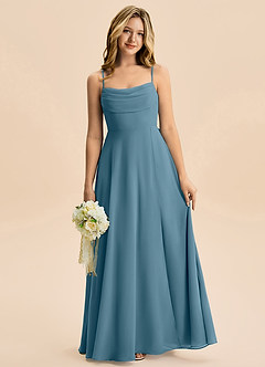 Azazie Bear Junior A-linja Pliseerattu Sifonki Lattian pituus Nuorempi morsiusneito Pukeutua image1