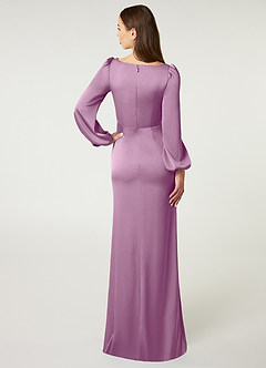 Azazie Mel Bridesmaid Dresses Wisteria Sheath Long Sleeve Stretch Satin Dress image2
