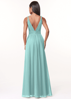 Azazie Maren Brautjungfernkleider A-Linie Plissee Chiffon Kleid Aqua image2