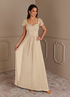 Azazie Gwenyth Mother of the Bride Dresses Champagne A-Line Lace Chiffon Dress image1