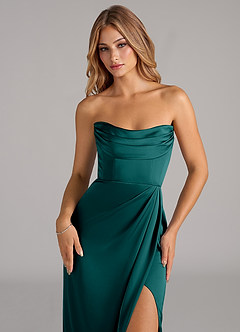Azazie Johana Brautjungfernkleider Wandelbar Meerjungfrau-Linie Schulterfrei Stretch-Satin Kleid Pfau image2