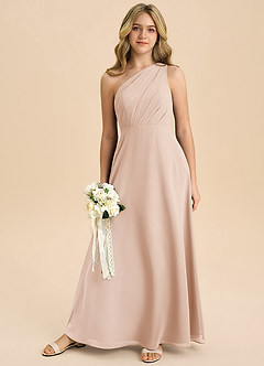 Azazie Phaedra Junior Robe Trapèze en Mousseline de soie Plissée Rose Perle image8