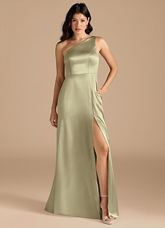 Azazie Elisa Final Sale Auburn A-Line One Shoulder Metallic Satin Dress image5