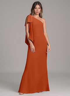 Azazie Capri Bridesmaid Dresses Burnt Orange A-Line One Shoulder Chiffon Dress image6