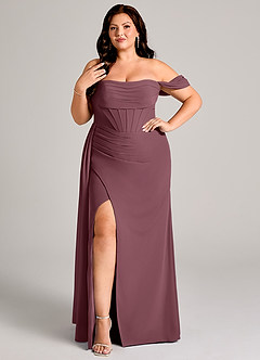 Azazie Amyra Bridesmaid Dresses Sangria Sheath Off the Shoulder Chiffon Convertible Dress image10