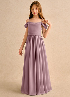 Azazie Shia Junior Formal Flower Girl Dresses Dusty Rose A-Line Off the Shoulder Chiffon Dress image3