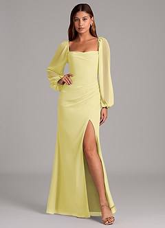 Azazie Brixley Jurken voor bruidsmeisjes Jurk van Chiffon met Zeemeermin Lange mouw Citroensorbet image6