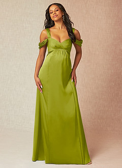 Azazie Rhea Robes de demoiselle d'honneur de maternité Robe Trapèze Épaule nue plissée Longueur ras du sol Satin extensible image4