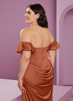 Barbie ♥ Azazie Jurken voor bruidsmeisjes Converteerbaar Jurk van Stretch Satijn met Kolom Off the Shoulder Ceder Roos image17