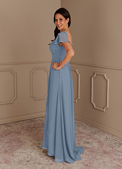 Azazie Gwenyth Kleider für die Brautmutter A-Linie Spitze Chiffon Kleid Staubblau image5