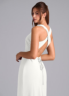 Azazie Evadne 신부 들러리 드레스 쉬스 주름진 쉬폰 발목 길이 드레스 image7