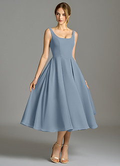 Azazie Amalie Bridesmaid Dresses Dusty Blue A-Line Pleated Chiffon Dress image3