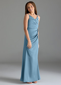 Azazie Maci Junior Steel Blue Mermaid Pleated Stretch Satin Dress image4