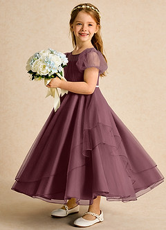 Azazie Duckie Abiti da Ragazza di Fiori Abito Principessa in Tulle Plissettato Sangria image4