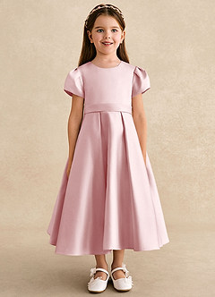 Azazie Princess Abiti da Ragazza di Fiori Abito A-Line in Raso Opaco Plissettato Rosa Cipria image5