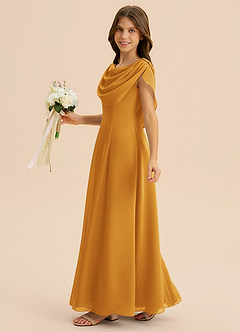 Azazie Lambie Junior Butterscotch A-Line Pleated Chiffon Dress image4