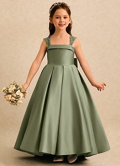 Azazie Genie Flower Girl Dresses Pistachio Ball-Gown Off the Shoulder Matte Satin Dress image3