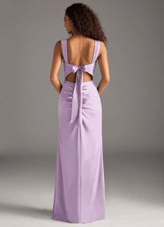 Azazie Jesaphine Bridesmaid Dresses Frosted Lilac Sheath Bow Stretch Satin Dress image5