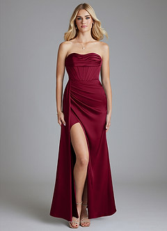Azazie Amyra Bridesmaid Dresses Burgundy Mermaid Off the Shoulder Stretch Satin Convertible Dress image1