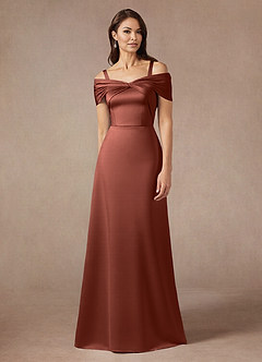 Azazie Amelia vestidos de madre de la novia Vestido de Castaño de Satén Elástico de Corte En A con Vestidos sin tirantes image5
