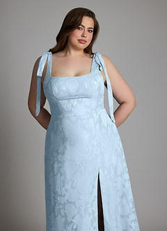 Azazie Debra Vestidos para Prova em Casa Vestido Céu Azul de Esgotamento Floral de Linha A com com Bolsos image13