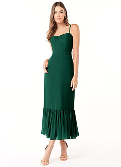 Azazie Justina Brautjungfernkleider A-Linie Herzausschnitt Chiffon Kleid Smaragd image1