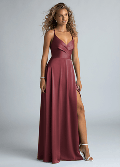 Azazie Davis Brautjungfernkleider A-Linie Plissee Stretch-Satin Kleid Merlot image5
