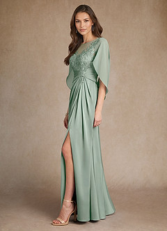 Azazie Hera Mother of the Bride Dresses Agave A-Line Lace Stretch Satin Dress image2