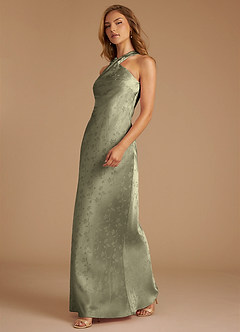 Azazie Doretta Bridesmaid Dresses Olive Floral Jacquard Mermaid Pleated Floral Jacquard Dress image4