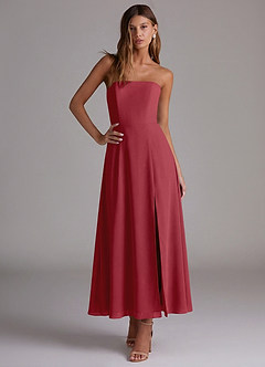 Azazie Wren Vestidos de madrinha de casamento Vestido Romã de Chiffon de Linha A com Sem alças image5