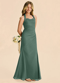 Azazie Destiny Junior Sea Moss Sheath Ruched Chiffon Dress image3