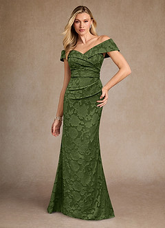 Azazie Canton Abiti per la Madre della Sposa Abito Sirena in Burnout Floreale a Spalla Scoperta Oliva image3
