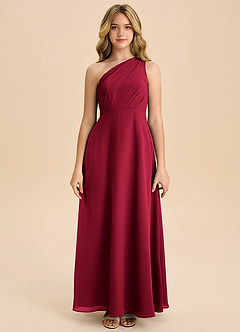 Azazie Phaedra Junior Burgundy A-Line Pleated Chiffon Dress image4