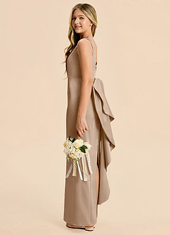 Azazie Emi Junior Taupe Sheath Bow Stretch Satin Dress image3