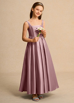 Azazie Mochi Girl Jurken voor bloemenmeisjes Baljurk Jurk van Mat Satijn Geplooid Stoffige Roos image4