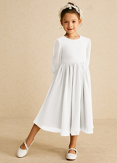 Azazie Lolo Flower Girl Dresses Diamond White A-Line with Sleeves Chiffon Dress image2