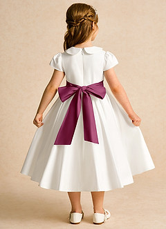 Azazie Deary Flower Girl Dresses Ivory Mulberry A-Line Bow Cotton Dress image2