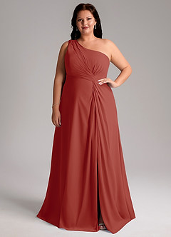 Azazie Brooke Bridesmaid Dresses Terracotta A-Line One Shoulder Chiffon Dress image8