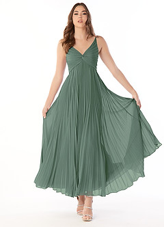 Azazie Raychelle Brautjungfernkleider A-Linie V-Hals Chiffon Kleid Eukalyptus image1