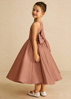 Azazie Sunray Flower Girl Dresses Bronzer A-Line Spaghetti Strap Matte Satin Dress image4