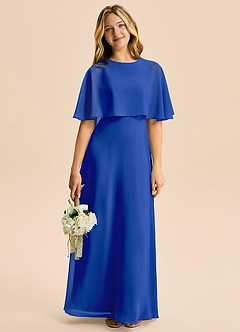 Azazie Maris Junior Abito A-Line in Chiffon Blu Reale image5