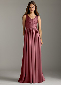 Azazie Keyla Robes de demoiselle d'honneur Robe Trapèze en Satin extensible Plissée Rose Du Désert image4