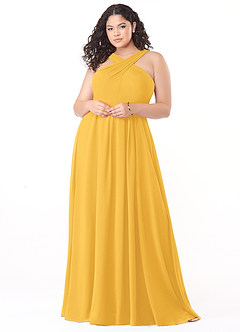 Azazie Dixie Bridesmaid Dresses Marigold A-Line Halter Pleated Chiffon Dress image1