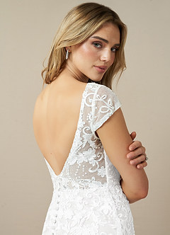 Azazie Devonna Wedding Dresses Diamond White Sheath V-Neck Sequins Lace Dress image5