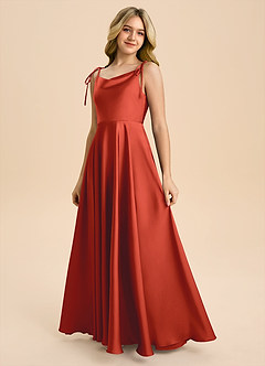 Azazie Popsy Junior Rust A-Line Bow Stretch Satin Dress image6