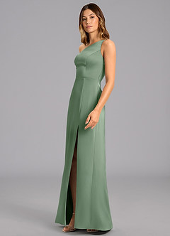 Azazie Feby Brautjungfernkleider A-Linie One-Shoulder Stretch-Satin Kleid Matcha image5