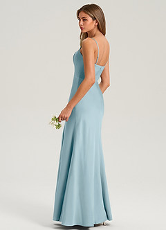 Azazie Lidia Bridesmaid Dresses Moody Blue Mermaid Side Slit Stretch Satin Dress image6