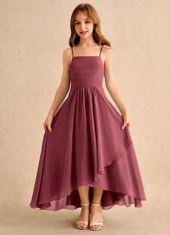 Azazie Twilight Dance Girls Formal Abiti da Ragazza di Fiori Abito A-Line in Chiffon Plissettato Merlot image6